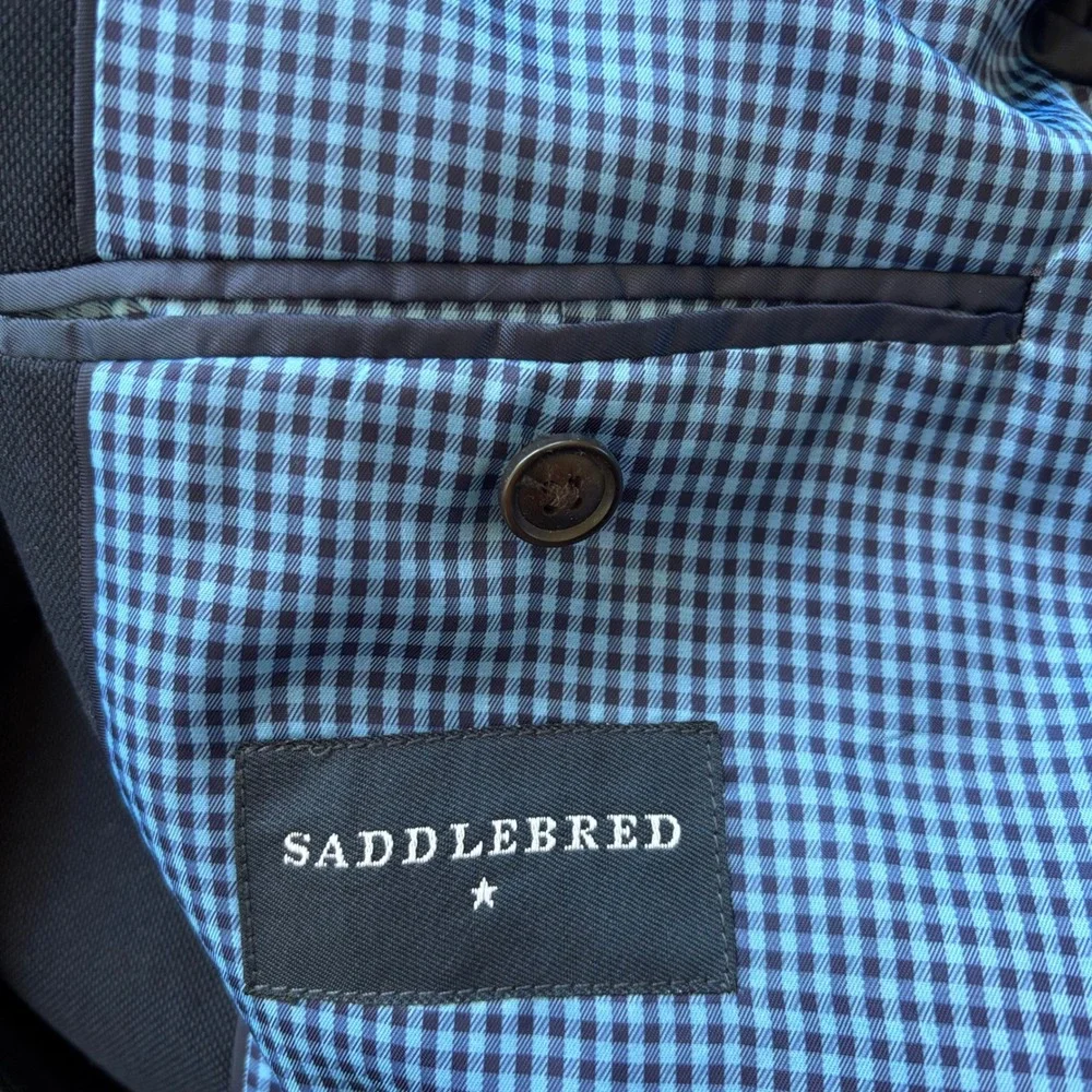 Saddlebred Blazer Mens 38R Navy Blue Cotton Two Button Gingham Preppy Academia